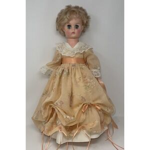 Vintage Sleepy Eye Doll Peach Floral Dress Peach Shoes Plastic 18" Blond Hair